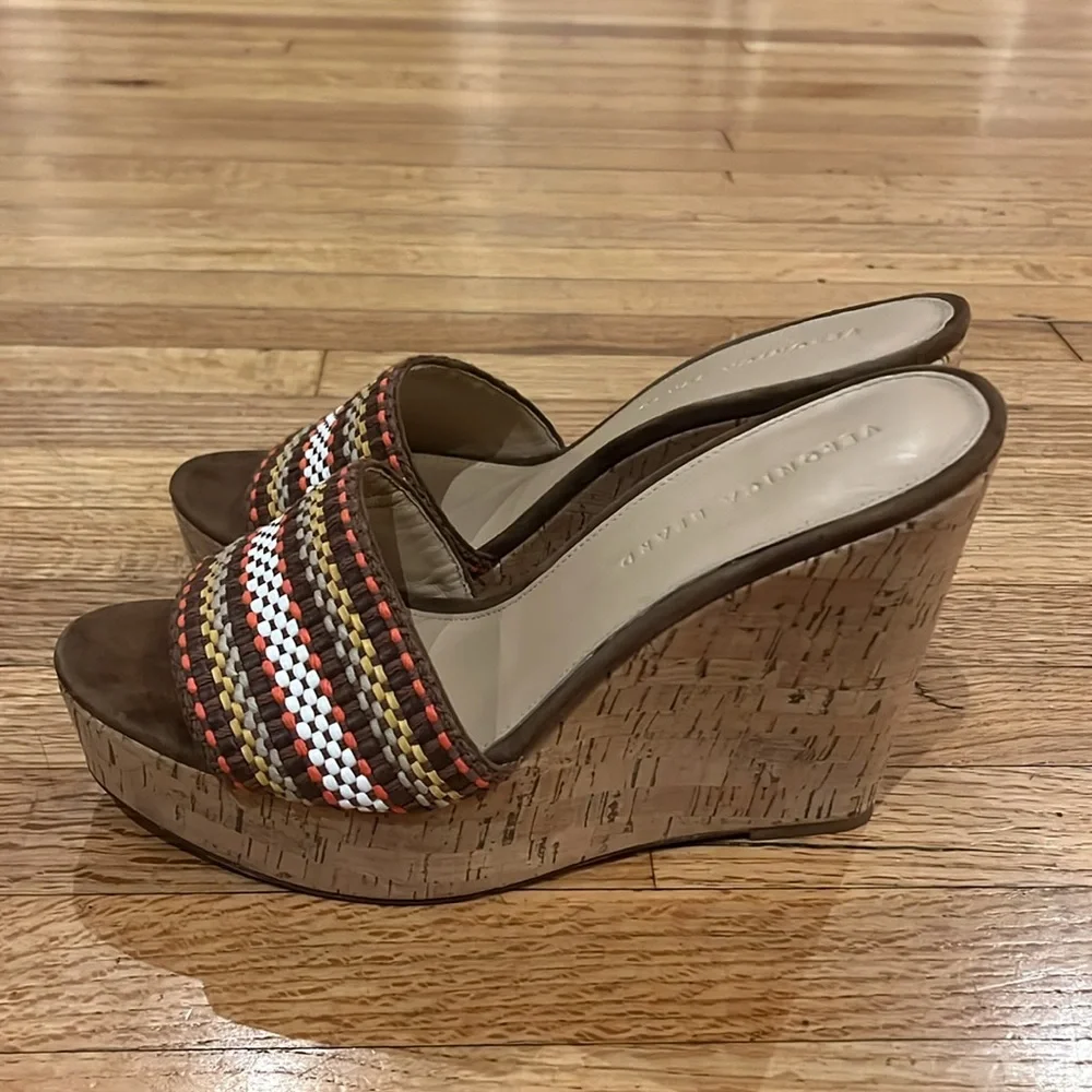 Veronica Beard Dali Platform Wedge Sandal Multi Woven Raffia Cork Size 9.5 New